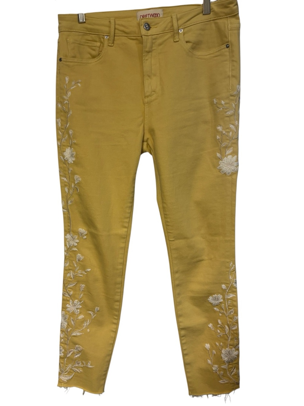 Driftwood Jackie High Rise Jeans Mustard Yellow Floral Embroidered Boho 29X28